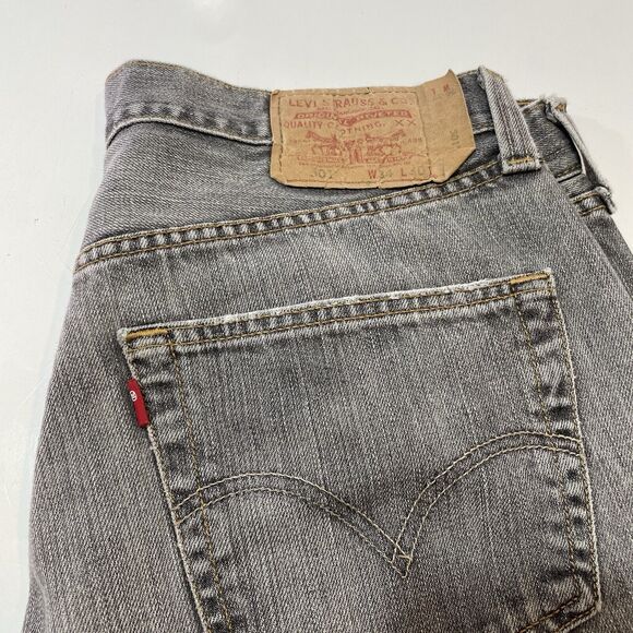 Levis 501 Denim Jeans Mens 34x30 Black Straight Leg Button Fly Red Tab Classic - Picture 11 of 11